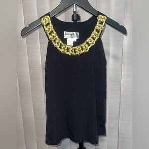Joseph A Black Blouse with Gold Chain Accent